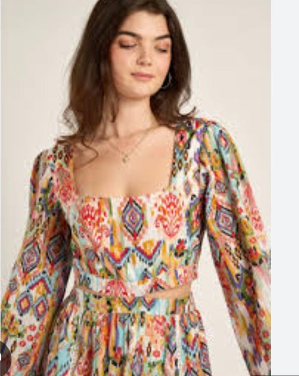 En Creme Womens S multicolor long sleeve aztec print square crop top blouse NWT